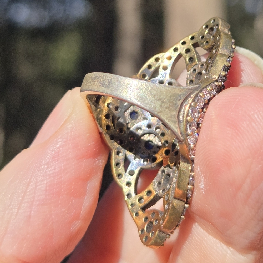 Sapphire & Topaz Sterling Bronze&Gold Cocktail Ring Sz7 - Picture 8 of 10